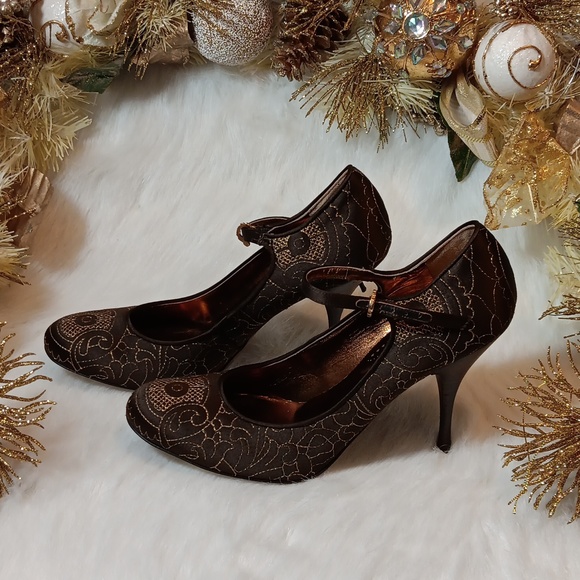 ISABELLA FLORA GOLD & BROWN SHOE - Picture 2 of 7